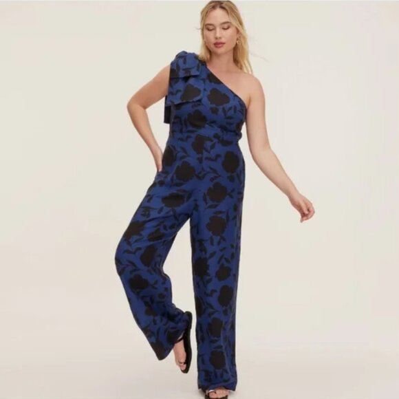 Kate Spade Womens Rose One Piece Jumpsuit Off Shoulder Blue Black Size 12 - Picture 1 of 3
